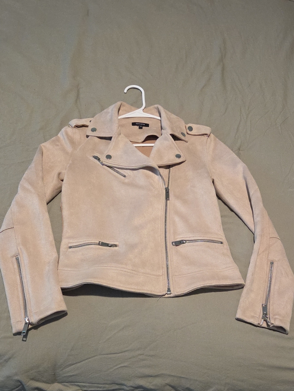 Women's Light Beige Suede Moto Jacket - Asymmetric Zip Leather Jacket